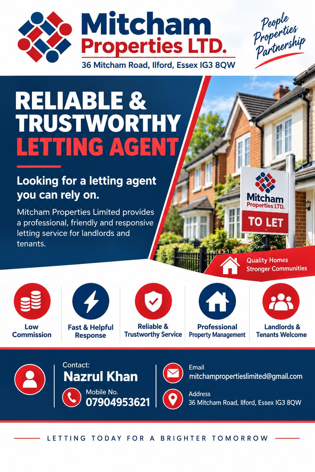 Mitcham Properties letting agent advert. Reliable and trustworthy letting service for landlords and tenants.